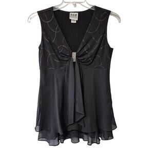 R&M Richards Womens Sleeveless Black Rhinestone Evening Dressy Party Top Size 8